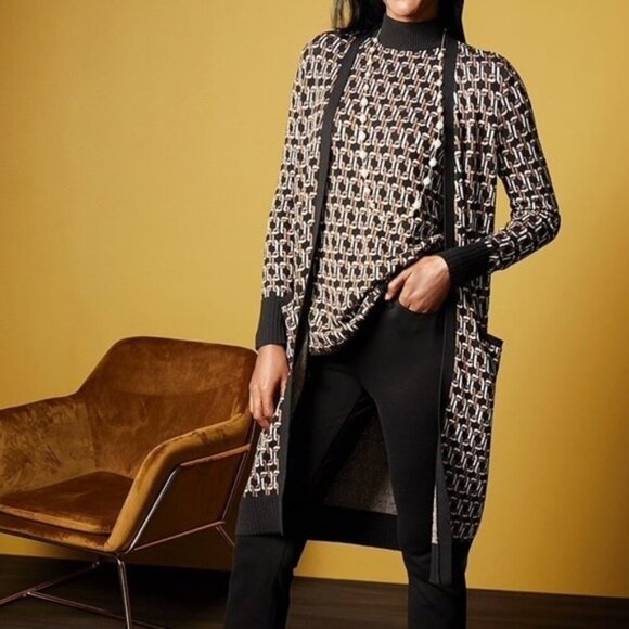 Chico's Geometric-Print Jacquard Cardigan Long Open-front Sweater 1 Medium 8/10 - Picture 4 of 5